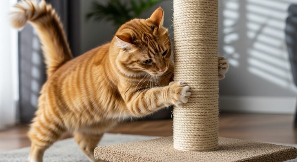 猫が爪とぎでストレス発散している