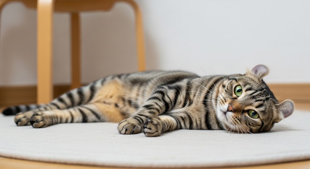 アメリカン・カールが寝そべっている