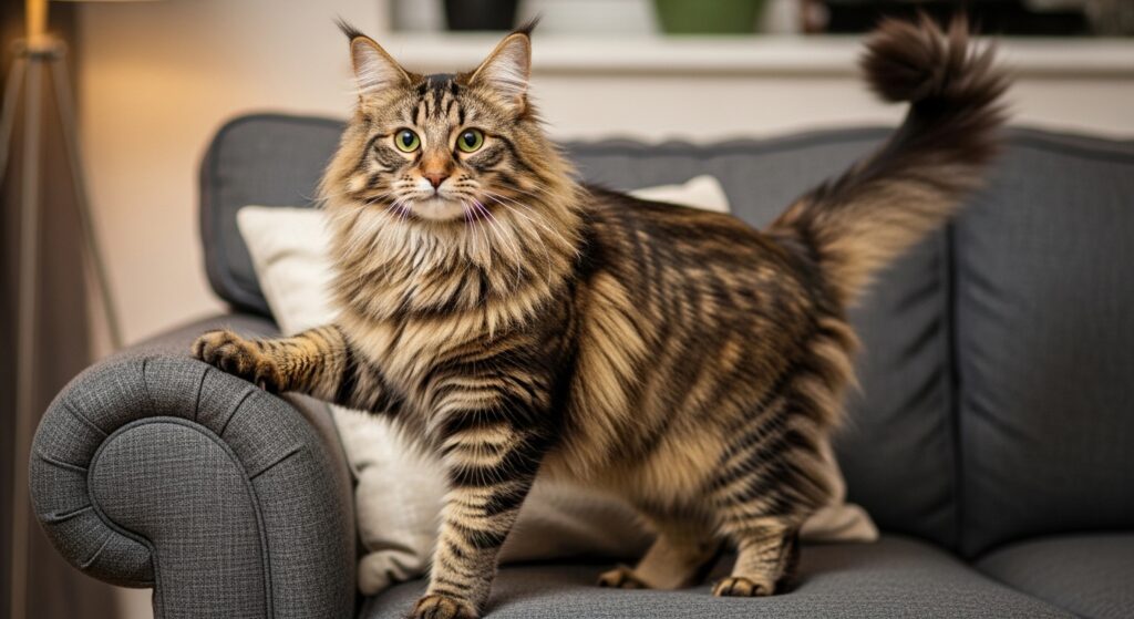 ノルウェージャン・フォレスト・キャットが部屋で遊んでいる写真